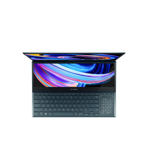 ASUS Zenbook Pro Duo 15 OLED UX582HS-XH99T-CA Intel® Core™ i9 i9-11900H Laptop 39.6 cm (15.6") Touchscreen 4K Ultra HD 32 GB DDR4-SDRAM 1 TB SSD NVIDIA GeForce RTX 3080 Wi-Fi 6 (802.11ax) Windows 11 Pro Blue