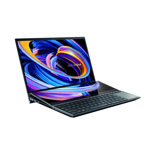 ASUS Zenbook Pro Duo 15 OLED UX582HS-XH99T-CA Intel® Core™ i9 i9-11900H Laptop 39.6 cm (15.6") Touchscreen 4K Ultra HD 32 GB DDR4-SDRAM 1 TB SSD NVIDIA GeForce RTX 3080 Wi-Fi 6 (802.11ax) Windows 11 Pro Blue