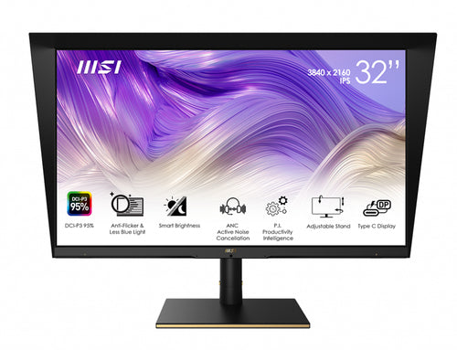 MSI Summit MS321UP 32 Inch Monitor with Adjustable Stand, UHD (3840 x 2160), 16:9, 60Hz, IPS, 4ms, HDMI, DisplayPort, USB Type-C, Built-in USB Hub, Anti-Glare, Anti-Flicker, Less Blue light, VESA, Kensington, Black
