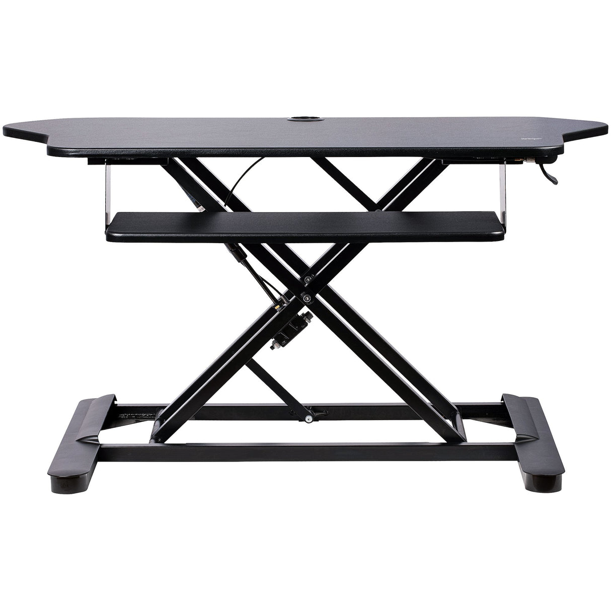 StarTech.com Corner Sit Stand Desk Converter with Keyboard Tray - Large Surface (35" x 21") - Height Adjustable Ergonomic Desktop/Tabletop Standing Workstation - Supports Dual Monitors - TAA