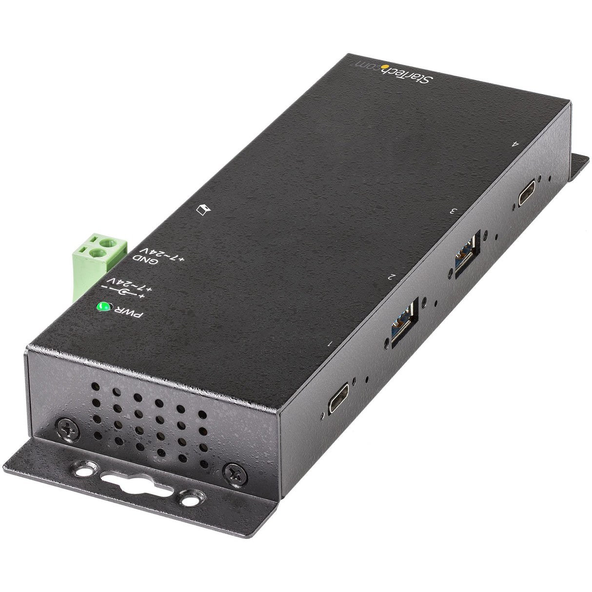 StarTech.com 4 Port USB C Hub 10Gbps - Metal Industrial USB-C Hub - 2x USB-C & 2x USB-A - ESD Surge Protection - USB-C or USB-A Host - Self-Powered Mountable USB 3.2 Gen 2 Type-C Hub - TAA