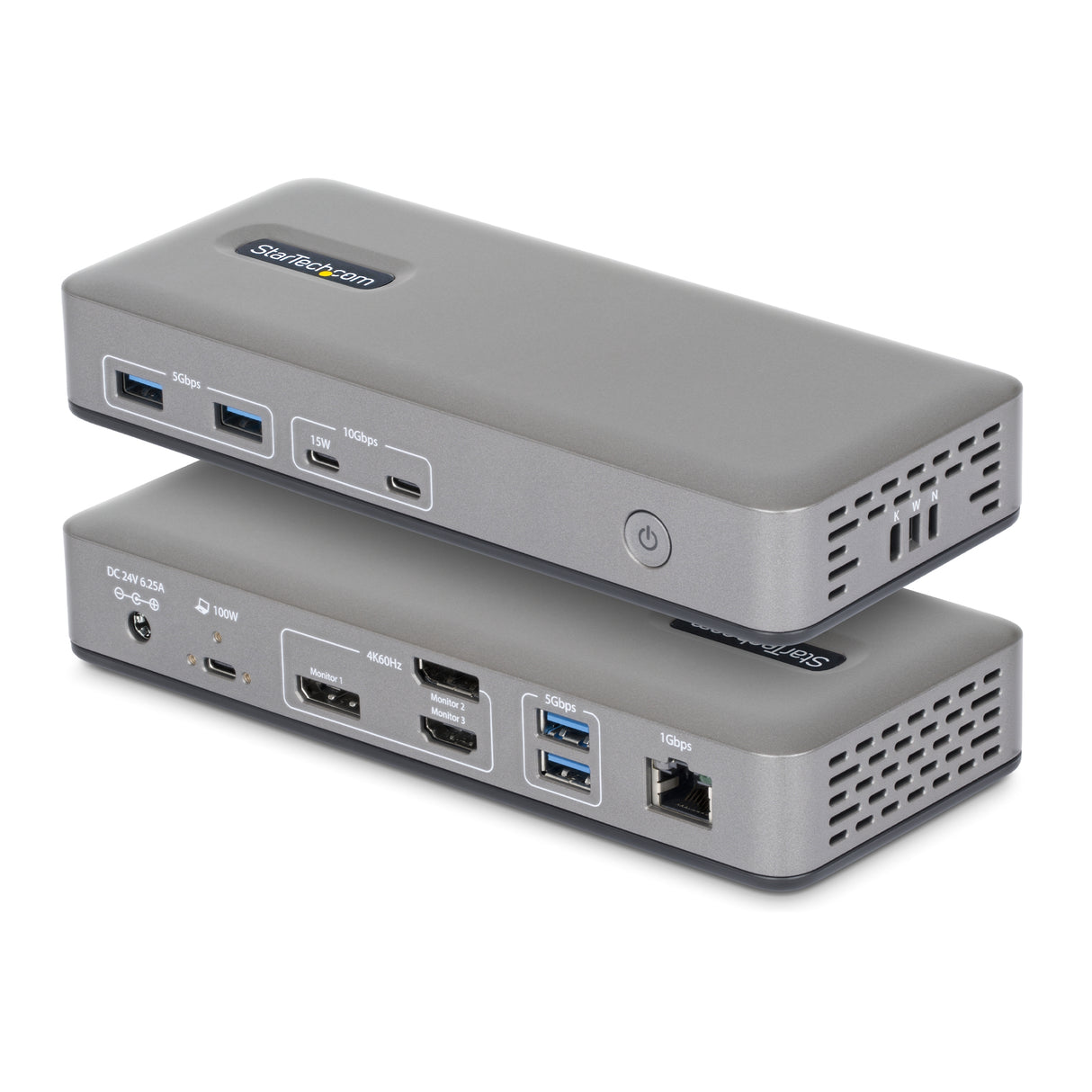 StarTech.com USB-C Docking Station Triple 4K Displays (2x 4K 60Hz, 1x 4K 30Hz), 100W Power Delivery, 6 USB Ports (10Gbps), Gigabit Ethernet, DisplayPort + HDMI, Driverless Windows Laptop Dock