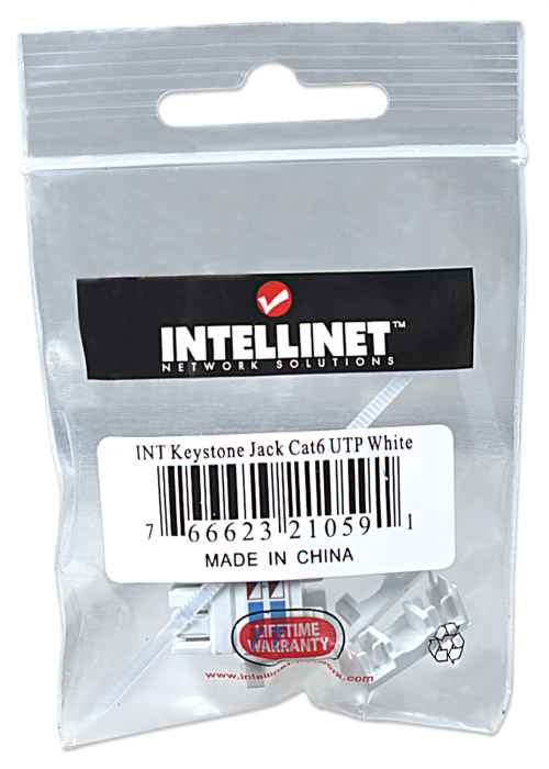 Intellinet Keystone Jack, Cat6, UTP, Punch-down, White
