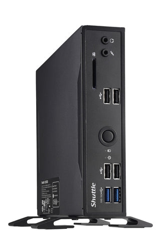 Shuttle XPC slim Barebone DS20UV2, Celeron 5205U, 1xHDMI, 1xDP, 1xVGA, 2xLAN (1xGbit, 1x2.5Gbit), 1xCOM, 8xUSB, fanless, 24/7 permanent operation