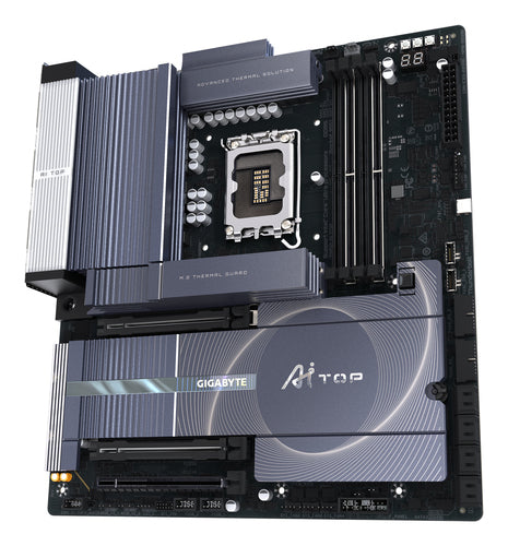 GIGABYTE Z890 AI TOP Motherboard - Supports Intel Core Ultra (Series 2) CPUs, 16+1+2 phases VRM, up to 9500MHz DDR5 (OC), 1xPCIe 5.0 + 3xPCIe 4.0 M.2, Wi-Fi 7, 10 GbE LAN, Thunderbolt 5
