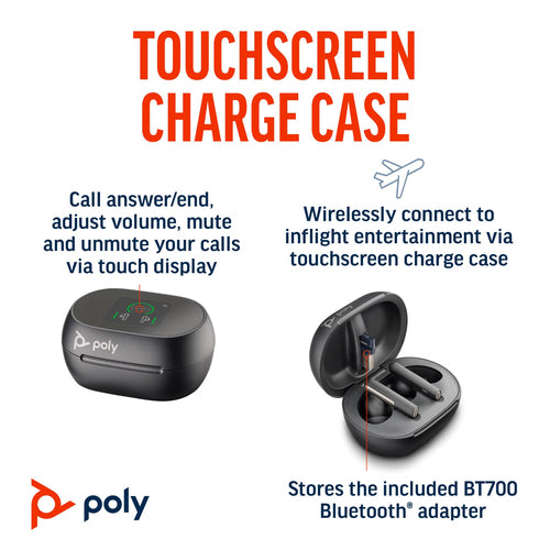 HP Poly Voyager Free 60+ UC Carbon Black Earbuds +BT700 USB-A Adapter +Touchscreen Charge Case