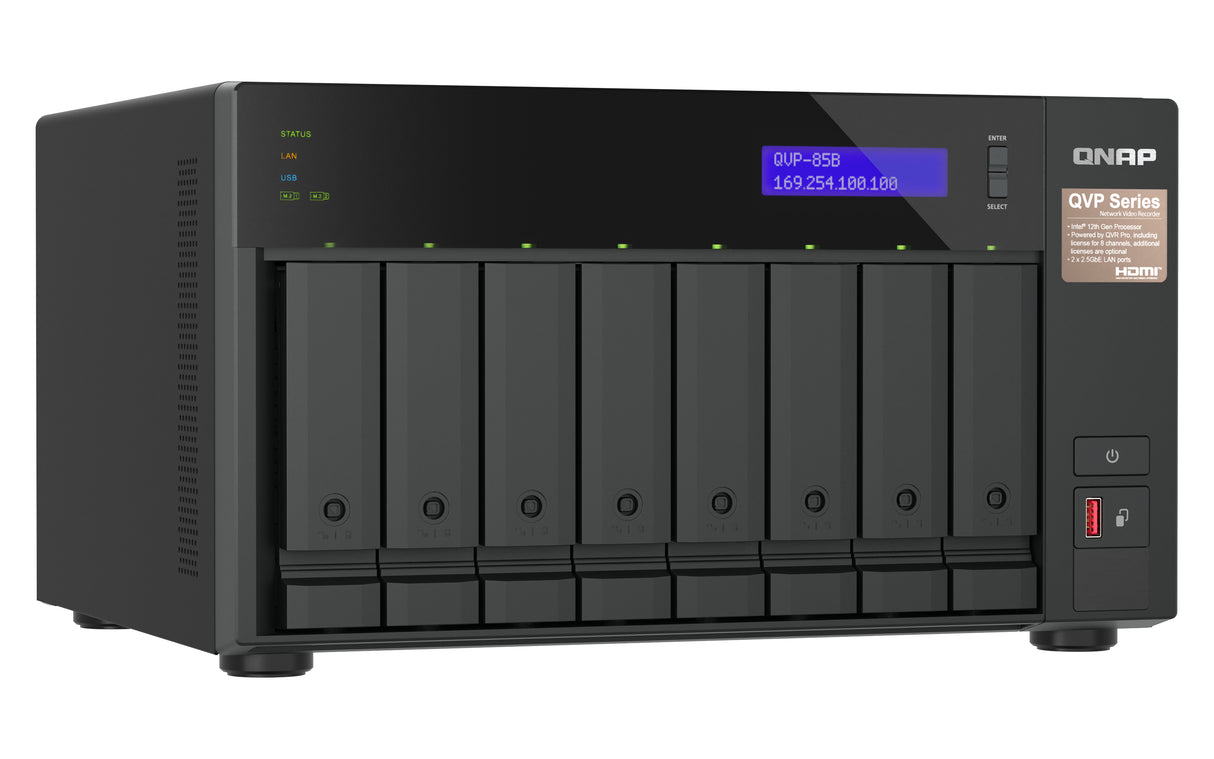 QNAP QVP-85B NAS/storage server Tower Intel® Core™ i5 32 GB DDR4 0 TB QVR Pro Black