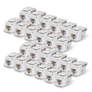 StarTech.com Cat6 Keystone Jack, 24-Pack RJ45 Ethernet Keystone Jacks, UTP Cat6 Wall Jack, 90-Degree 110 Punch Down, White
