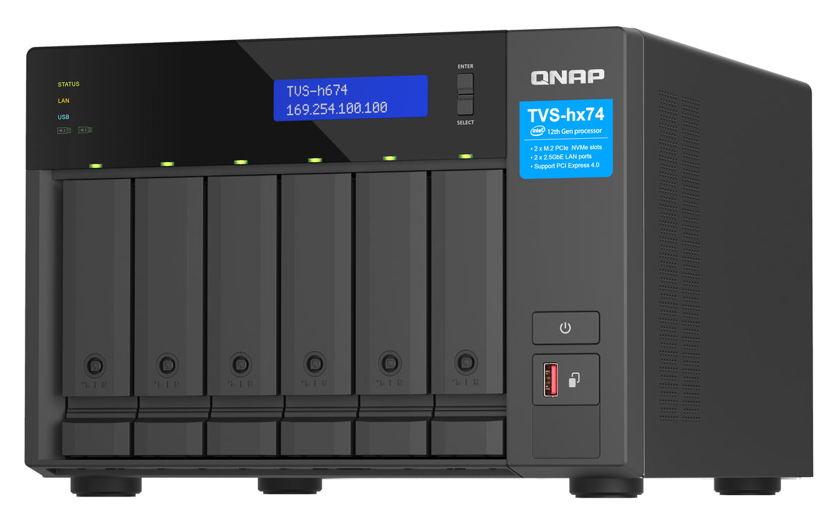 QNAP TVS-H674T-I5-32G NAS/storage server Tower Intel® Core™ i5 i5-12400 32 GB DDR4 HDD QNAP QTS Black