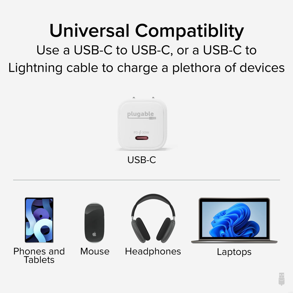 Plugable Technologies PS-30C1W mobile device charger Universal White AC Fast charging Indoor