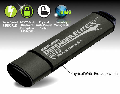 iStorage Kanguru Defender Elite30™ USB 3.0 512GB| Secure Flash Drive | FIPS 197 Certified, 256-bit AES hardware encryption (XTS Mode) | TAA Compliant