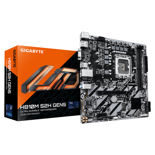 GIGABYTE H810M S2H GEN5 Motherboard - Intel Core Ultra (Series 2) CPUs, 4+1+2 Phases VRM, up to 6400MHz DDR5, 1xPCIe 4.0 M.2, 1GbE LAN, USB 3.2 Gen 1