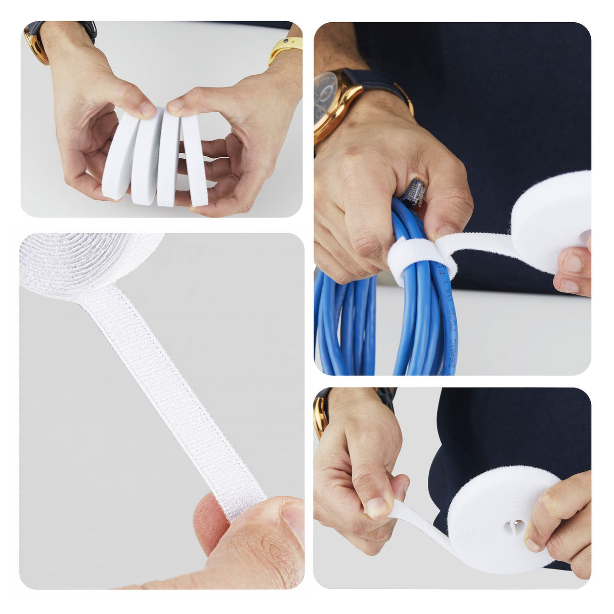 StarTech.com 4-pack 15ft (4.6m) Hook and Loop Roll, 0.5in Wide, White, Cut-to-Size Reusable Cable Ties, Fastener Tape, Adjustable Fabric Wraps, Bulk Roll