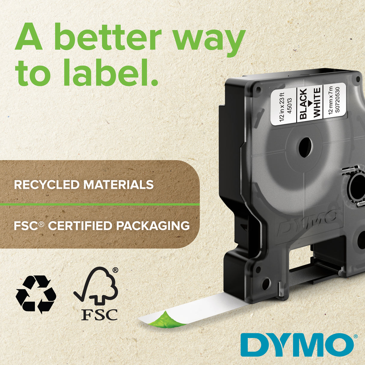 DYMO Rhino Industrial Flexible Nylon Labels | 12 mm x 3.5 m | Black Print on White | Self-Adhesive | for Rhino & LabelManager Label Makers