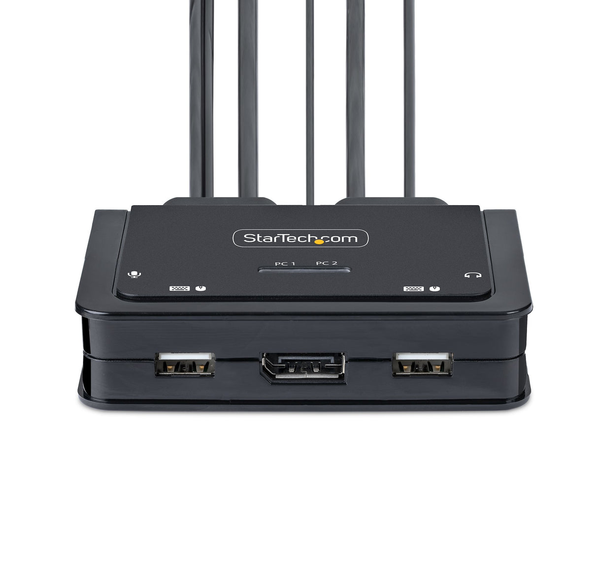 StarTech.com 2-Port USB-C Cable KVM Switch, 4K 60Hz DisplayPort Output, Compact KVM with 4ft/1.2m USB Type-C/Audio Integrated Cables, Bus Powered - Remote Push-Button/Hotkey Switching
