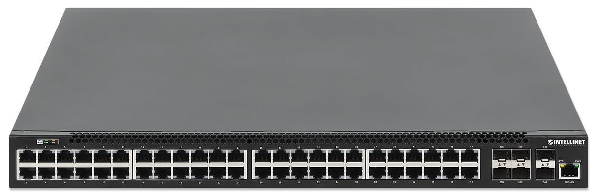 Intellinet 54-Port L3 Fully Managed PoE+ Switch with 48 Gigabit Ethernet Ports and 6 SFP+ Uplinks