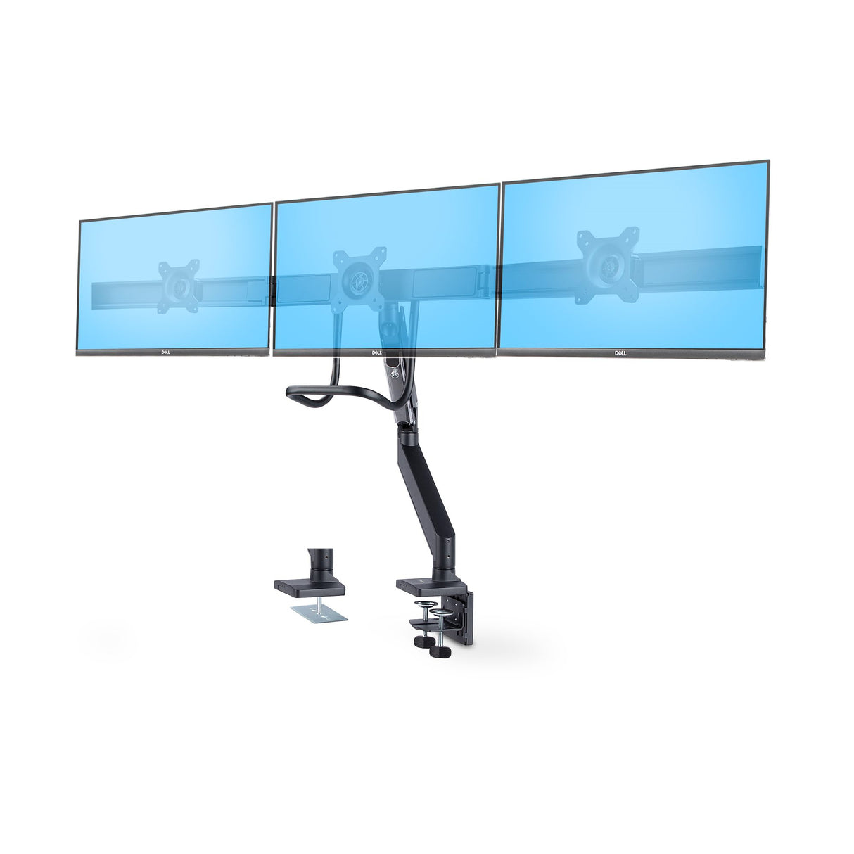 StarTech.com Desk Mount Triple Monitor Arm with Crossbar For Up To Three 27in Screens, VESA 75x75/100x100, Tool-Less Arm Adjustments, C-Clamp/Grommet, Spring-Assisted Arm