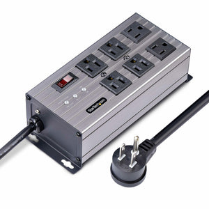 StarTech.com 6-Outlet Industrial Power Strip 125V/15A, EMI/RFI Isolation, Surge Protection, Mountable PDU, Attached 8ft/2.4m Cord, NEMA 5-15P/R, UL Listed, TAA