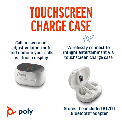 HP Poly Voyager Free 60+ UC White Sand Earbuds +BT700 USB-C Adapter +Touchscreen Charge Case