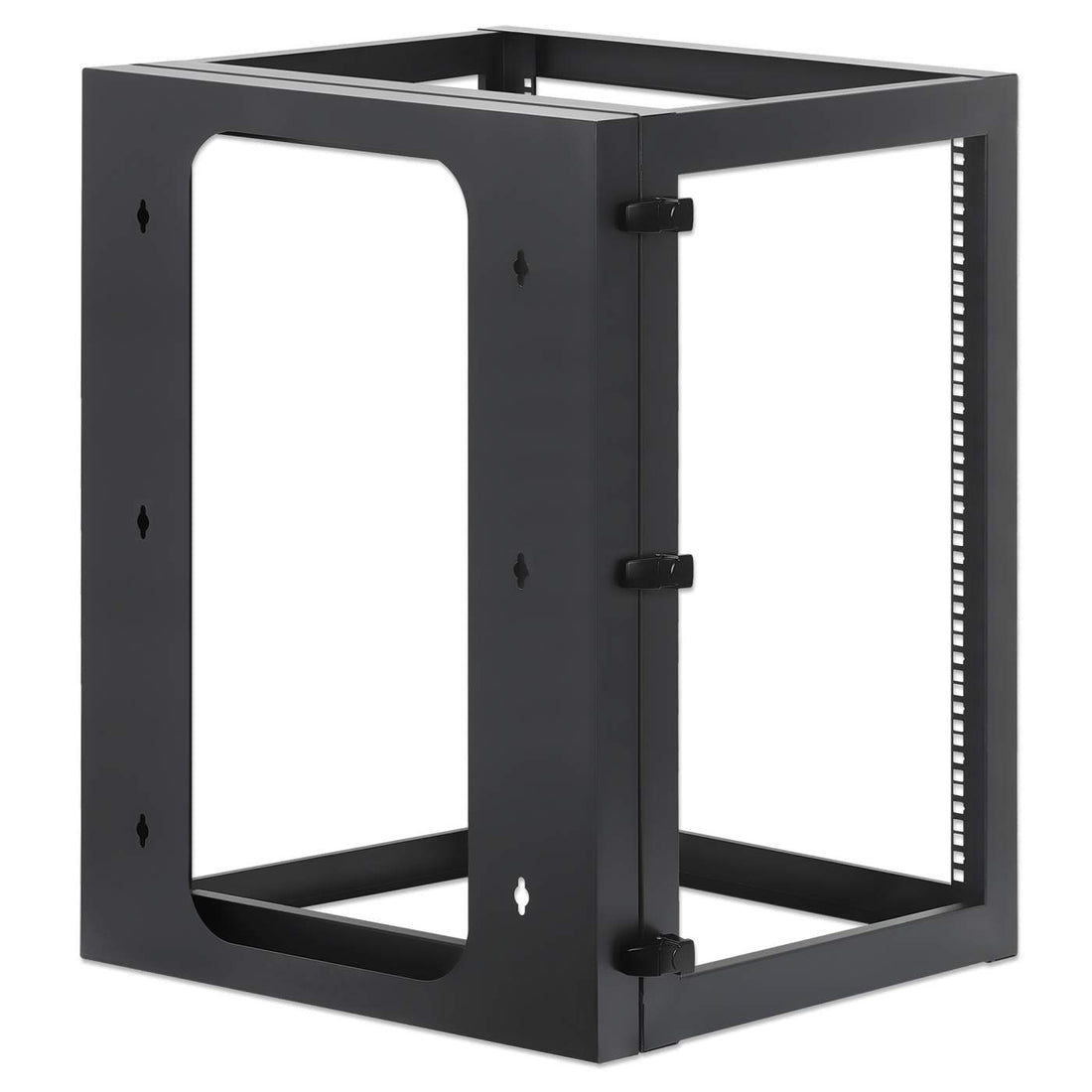 Intellinet Wall Mount Open Frame Network Rack, 15U, Rear-hinged Swing Frame, Assembled, 4-Post, 23.6 in., Black RAL 9004