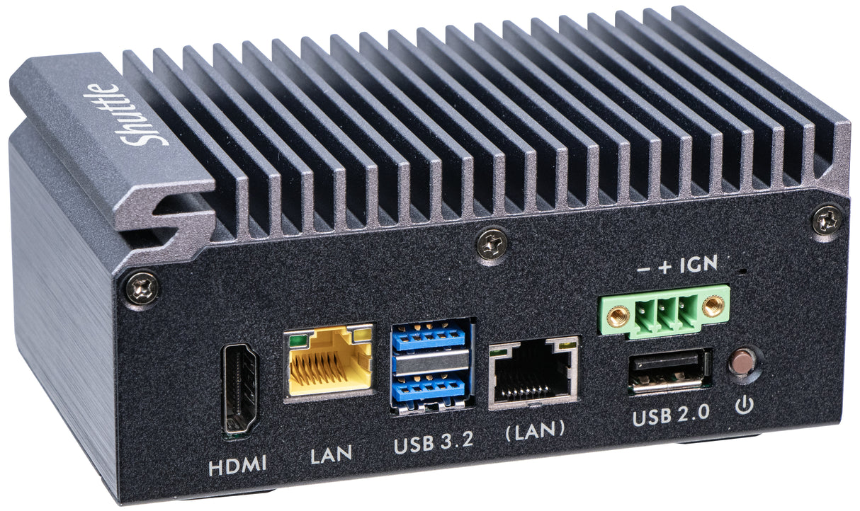 Shuttle Edge PC SPCEL03 , Intel Atom x6413E, 1x HDMI, 2x 2.5G LAN, 1x COM, DIO (4x in, 4x out), 3x USB, 2x M.2, 12-24V, fanless, 24/7, -20... 60°C, incl. VESA & DIN-RAIL mount