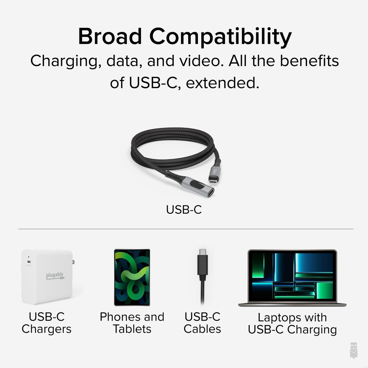 Plugable Technologies USB C Extension Cable 3.3 Ft, Digital Power Meter Tester for Monitoring USB-C Connections, Supports Fast Charging up to 240W, 4K 60Hz Display, 10Gbps Data, Digital Multimeter Tester