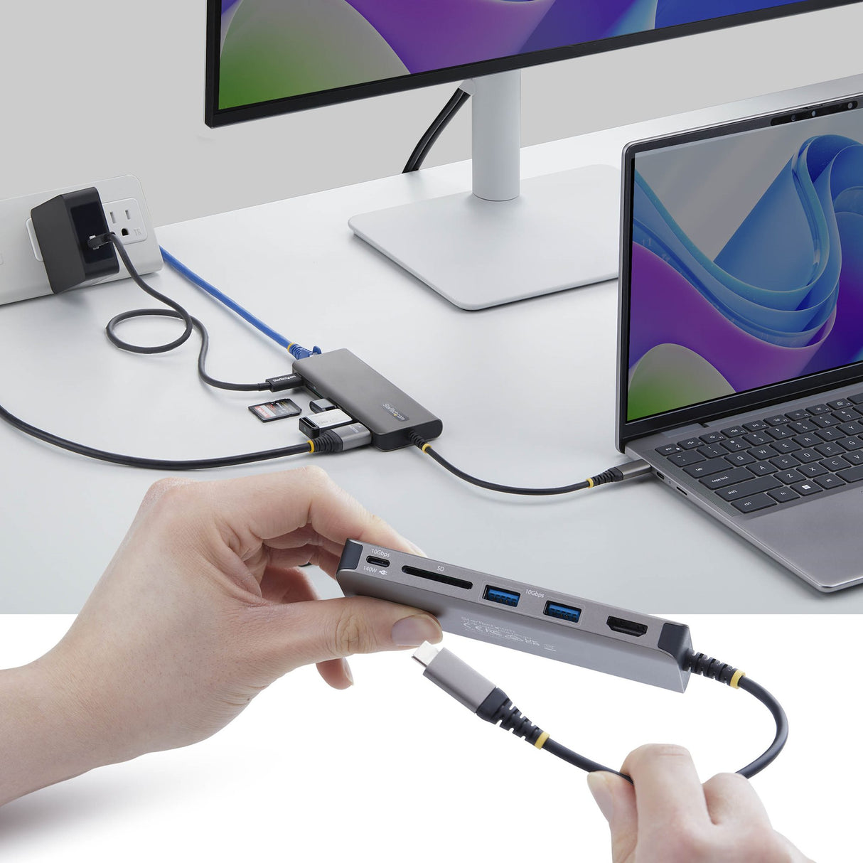 StarTech.com USB-C to HDMI Multiport Adapter, 140W PD Charging, 4K 60Hz, 3-Port USB 10Gbps Hub, SD Card Slot, 2.5GbE, Mini Dock for MacBook / Dell / Thinkpad / HP