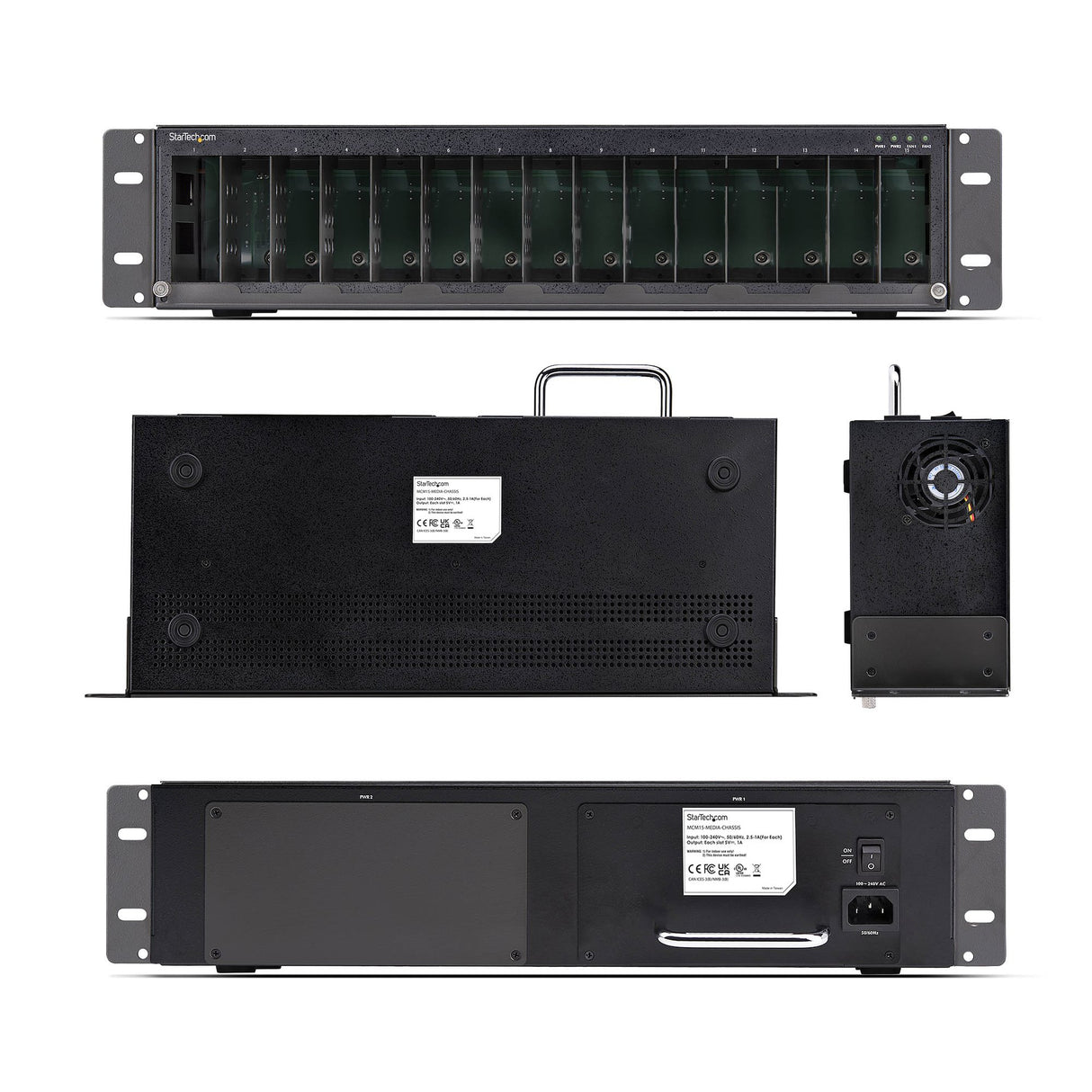 StarTech.com 15-Slot Unmanaged Media Converter Chassis for MCM Media Converter Series, Full Power Isolation, Active Cooling, 19in Rackmount, TAA Compliant
