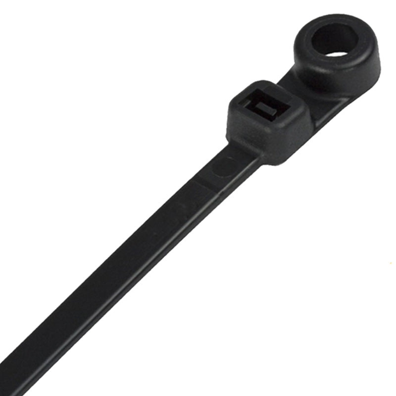 Cable Tie Screw Mount 50 lb 8" #10 Screw, PA66 Black 100pkg
