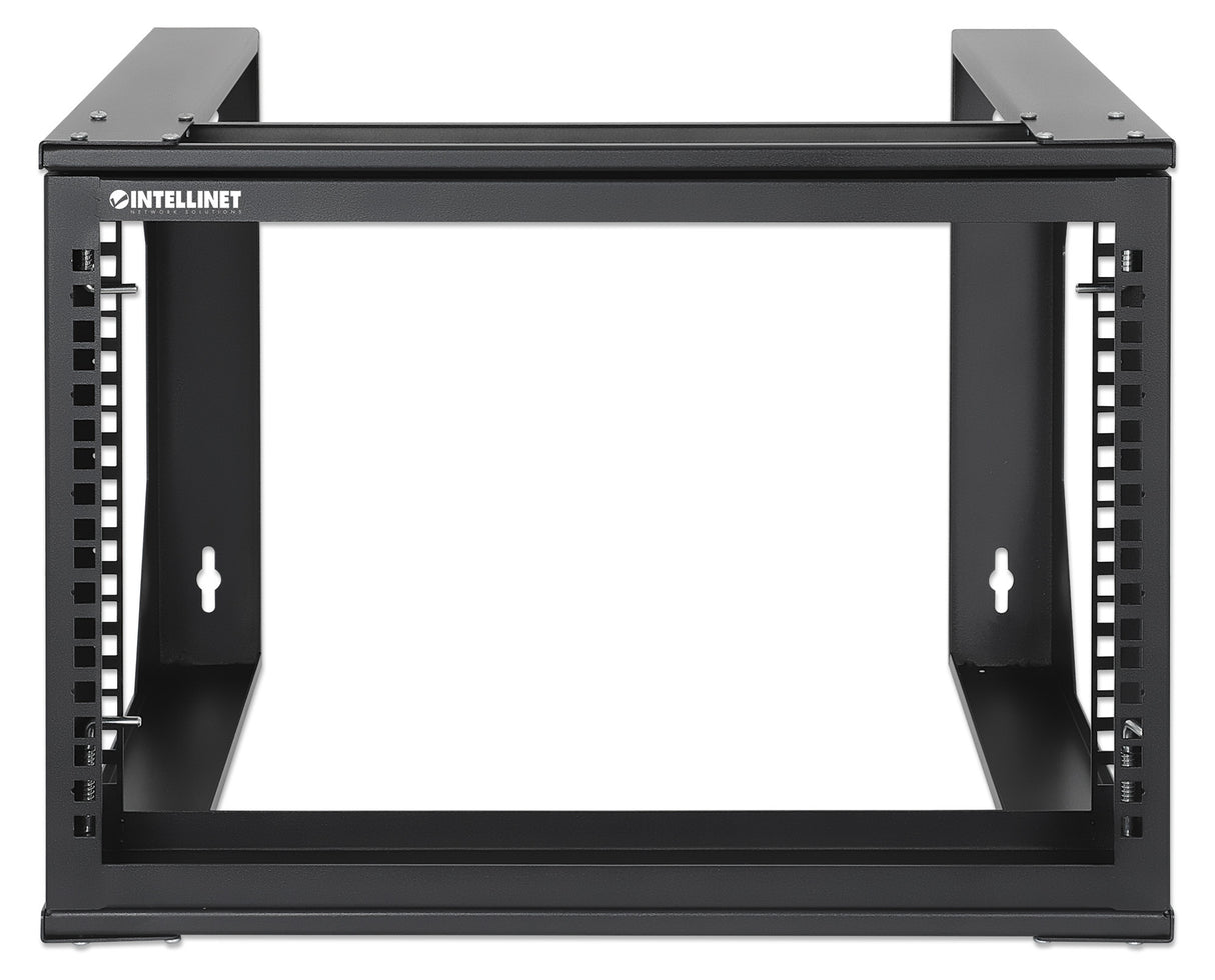 Intellinet 19" Wall Mount Open Frame Network Rack, 6U, Front-hinged Swing Frame Flat Pack, 2-Post, 17.7 in. Depth, Black RAL 9004