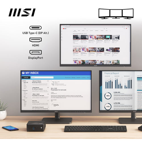 MSI Cubi N ADL Intel N100 Desktop PC, NUC, SFF, Mini Computer, HTPC, (4GB RAM, 128GB SSD, Windows 11 PRO), UHD Graphics/Type C/HDMI/DisplayPort/Dual LAN/WiFi 5/BT 5.1/VESA