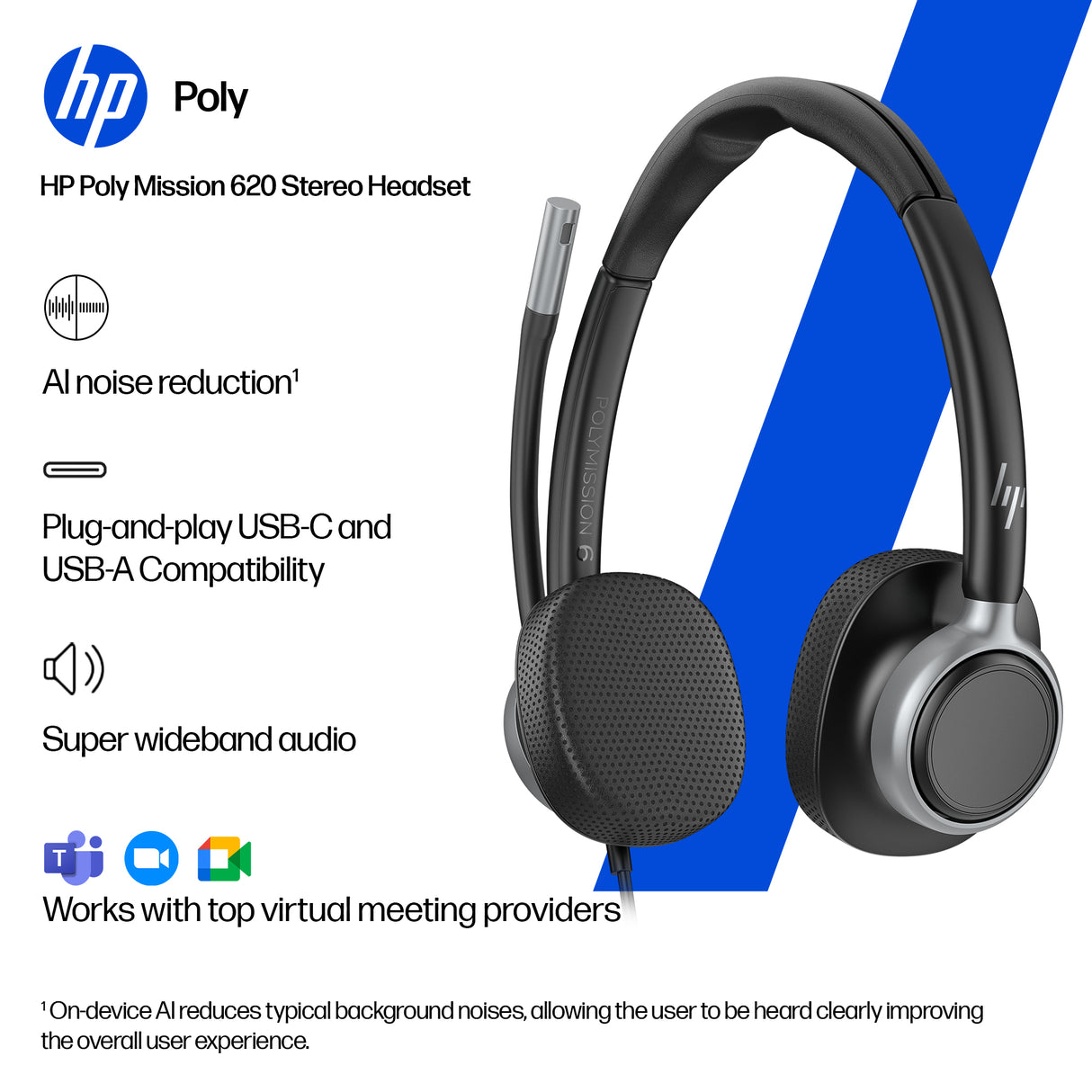 HP Poly Mission 615 Monaural USB Wired Headset (Bulk)