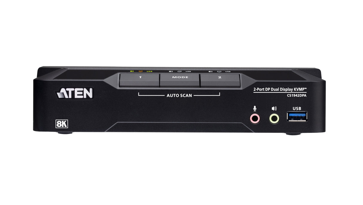 ATEN 2-Port USB 3.0 8K DisplayPort Dual-Display KVMP™ Switch (Cables included)