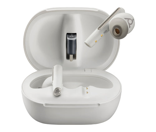 HP Poly Voyager Free 60+ UC White Sand Earbuds +BT700 USB-C Adapter +Touchscreen Charge Case