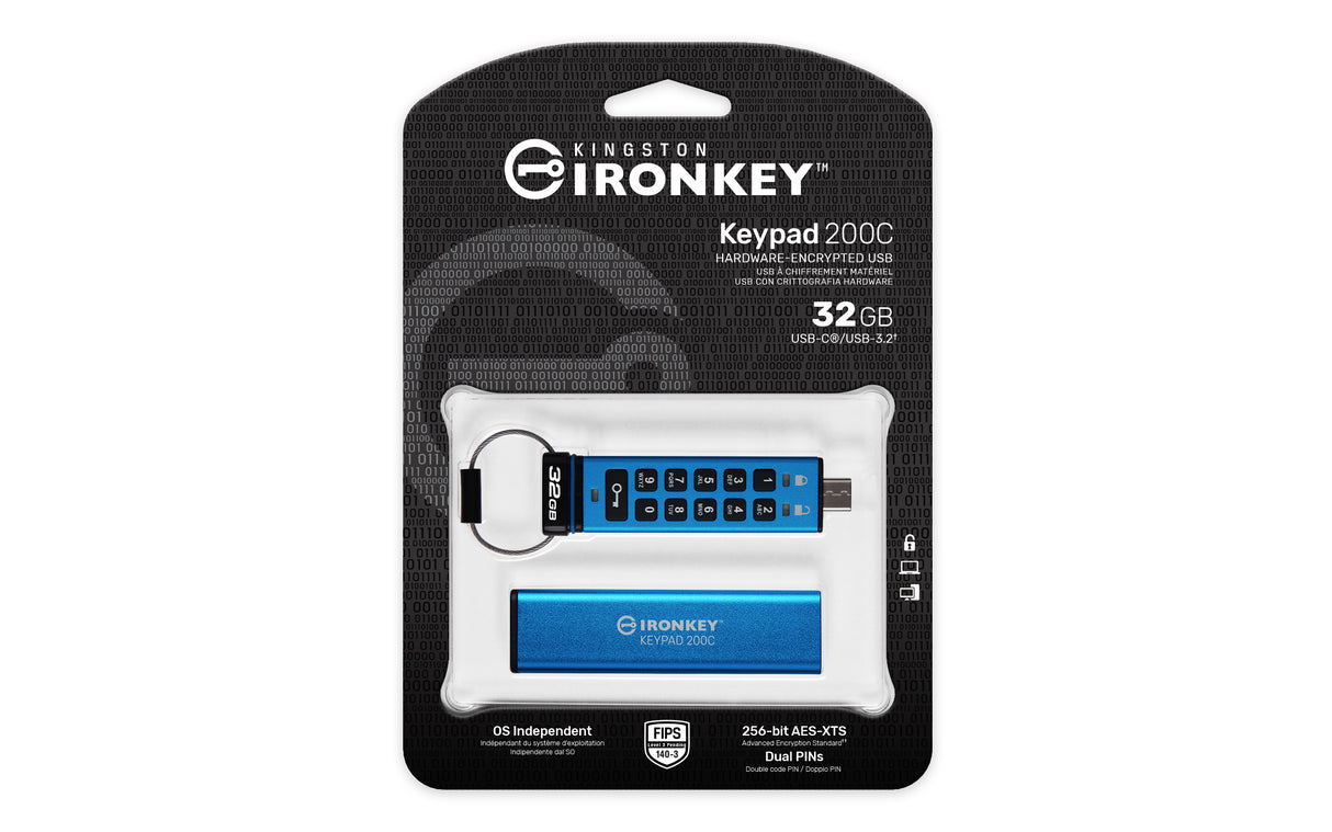 Kingston Technology IronKey 32GB USB-C Keypad 200C, FIPS 140-3 Lvl 3 AES-256