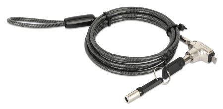 Manhattan Laptop Lock (Nano) with two keys, Compatible with Nano style locks, 1.5m cable, Anti theft, Strong steel cable - metal with clear PVC jacket, Notebook, Lifetime Warranty
