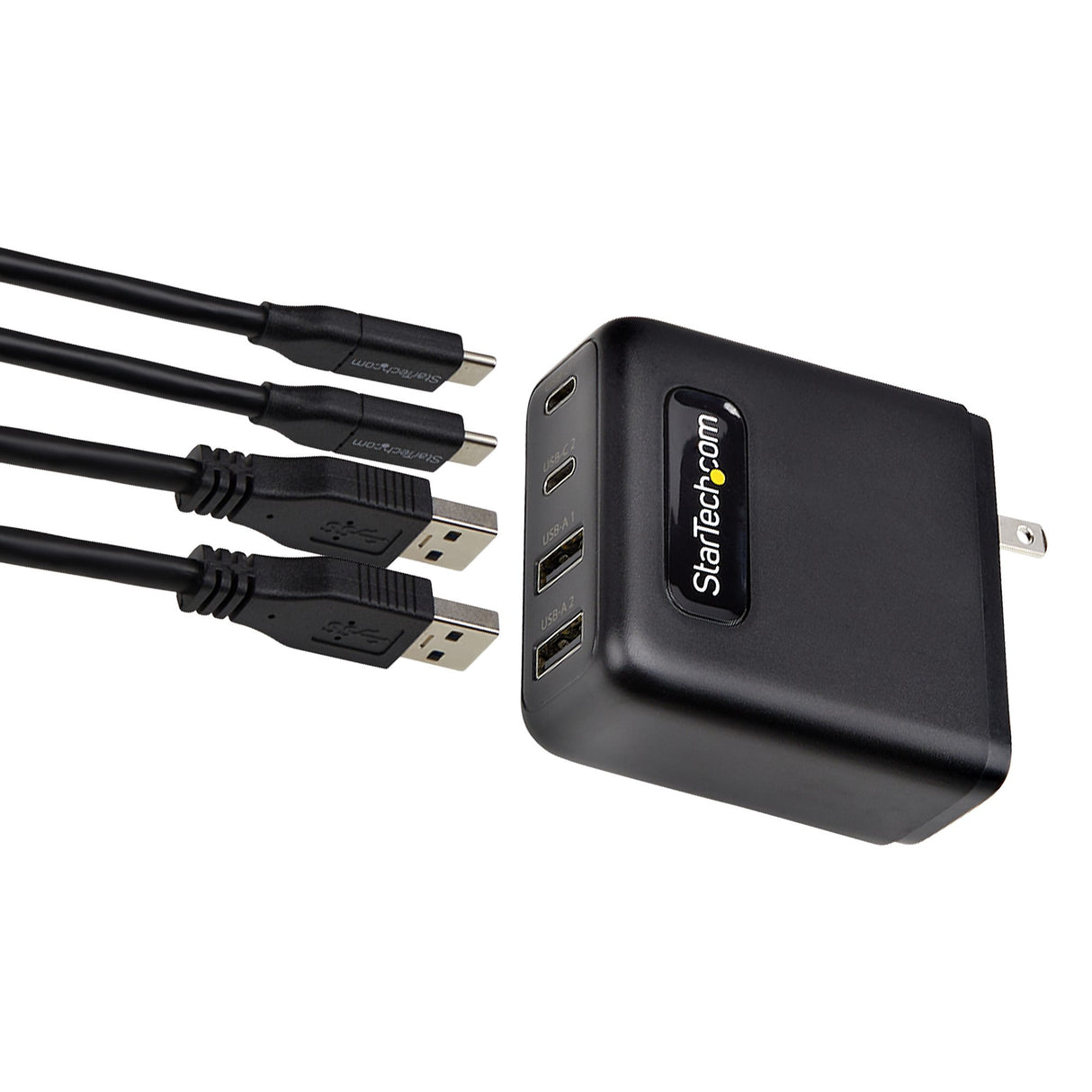 StarTech.com 100W USB-C Wall Charger, 2x USB-C/2x USB-A, Quick Charging Portable GaN Charger Power Adapter, USB Power Delivery 3.0