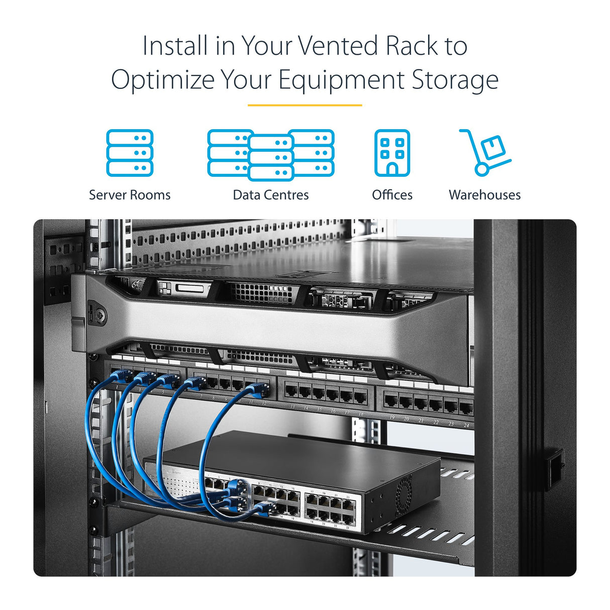 StarTech.com 2-Pack 1U Server Rack Shelf, Vented Universal Rack Mount Cantilever Shelf, For 19" Rack/Cabinet, Heavy-Duty Steel, 44lb/20kg Capacity, 16" Deep Tray