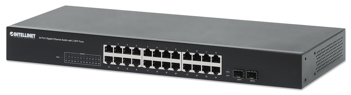 Intellinet 24-Port Gigabit Ethernet Switch with 2 SFP Ports, 24 x 10/100/1000 Mbps RJ45 Ports + 2x SFP, IEEE 802.3az, 19" Rackmount