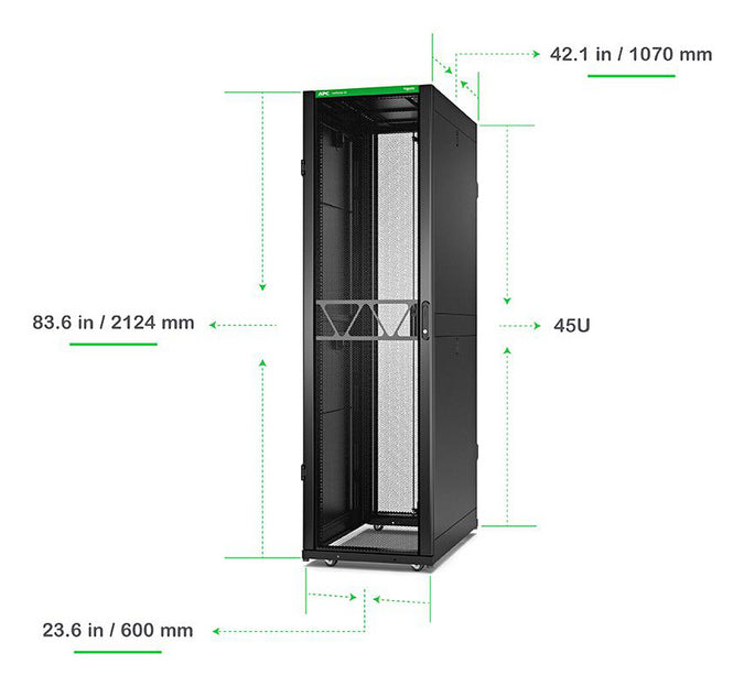 APC NetShelter SX Server Rack Gen 2, 45U, 2124H x 600W x 1070D mm, with Sides, Black