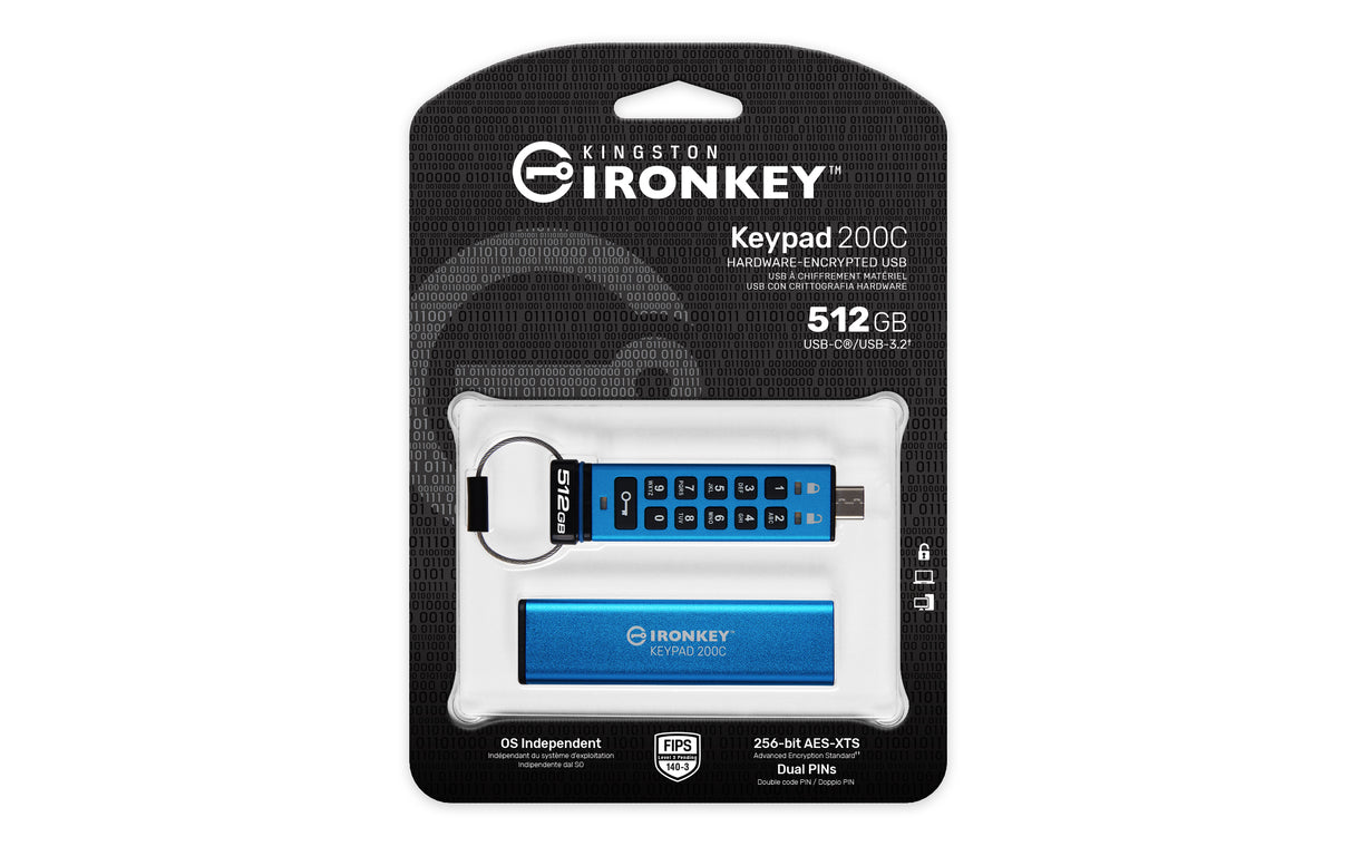 Kingston Technology IronKey 512GB USB-C Keypad 200C, FIPS 140-3 Lvl 3 AES-256