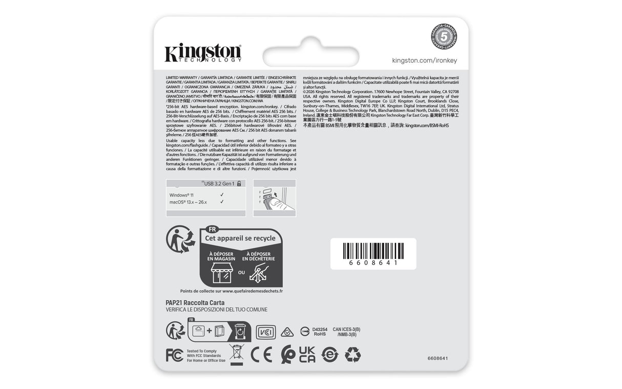 Kingston Technology IronKey 256GB Locker Plus 50 G2, FIPS 197, AES-256
