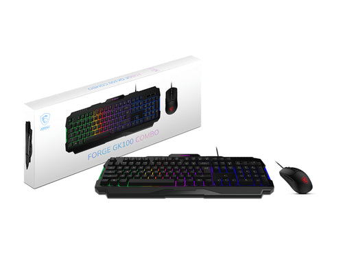 MSI FORGE GK100 COMBO keyboard Mouse included Gaming USB QWERTY US English Black