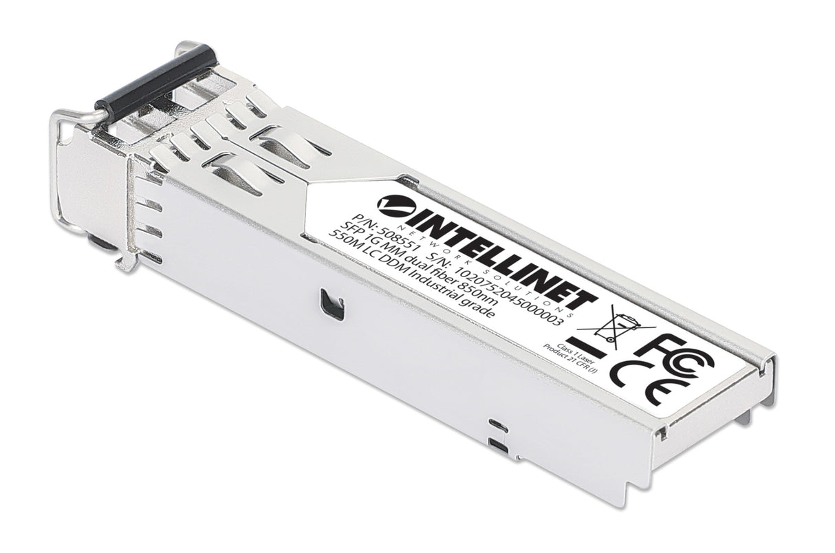 Intellinet Industrial Gigabit Fiber SFP Optical Transceiver Module 1000Base-SX (LC) Multi-Mode Port, 550 m, MSA-compliant for Maximum Compatibility, Silver