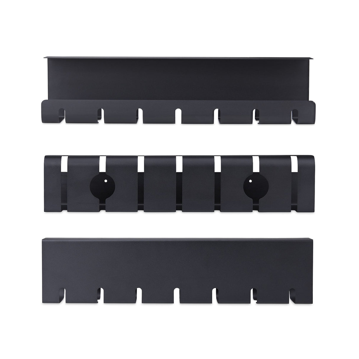StarTech.com 2-Pack Under Desk Cable Management Tray, 42" Long (21" Per Tray), Metal Slotted Style Cable Organizer, Screw-On Install, Power Bar Holder, Black, TAA