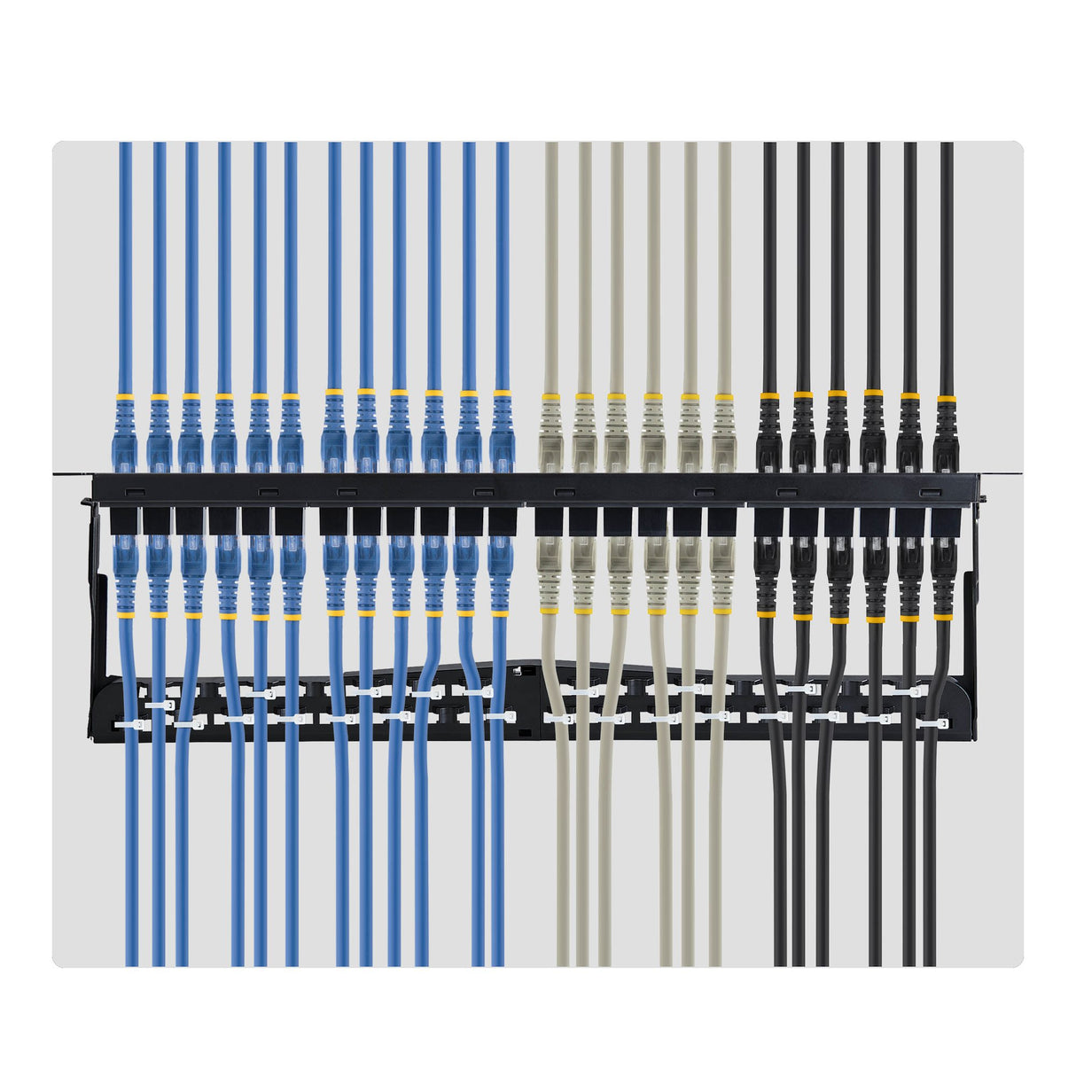 StarTech.com 24 Port 1U Feed Through Patch Panel with Cable Management Bar, Rackmount Cat6 Ethernet Patch Panel with RJ45 UTP Inline Couplers