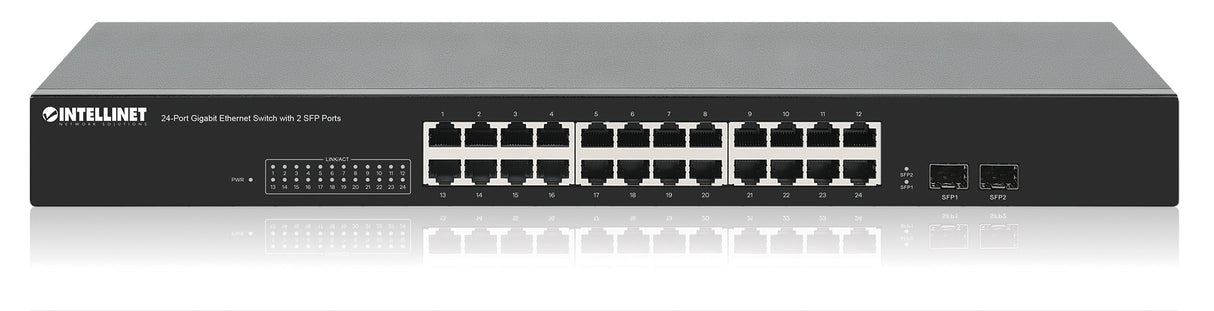 Intellinet 24-Port Gigabit Ethernet Switch with 2 SFP Ports, 24 x 10/100/1000 Mbps RJ45 Ports + 2x SFP, IEEE 802.3az, 19" Rackmount
