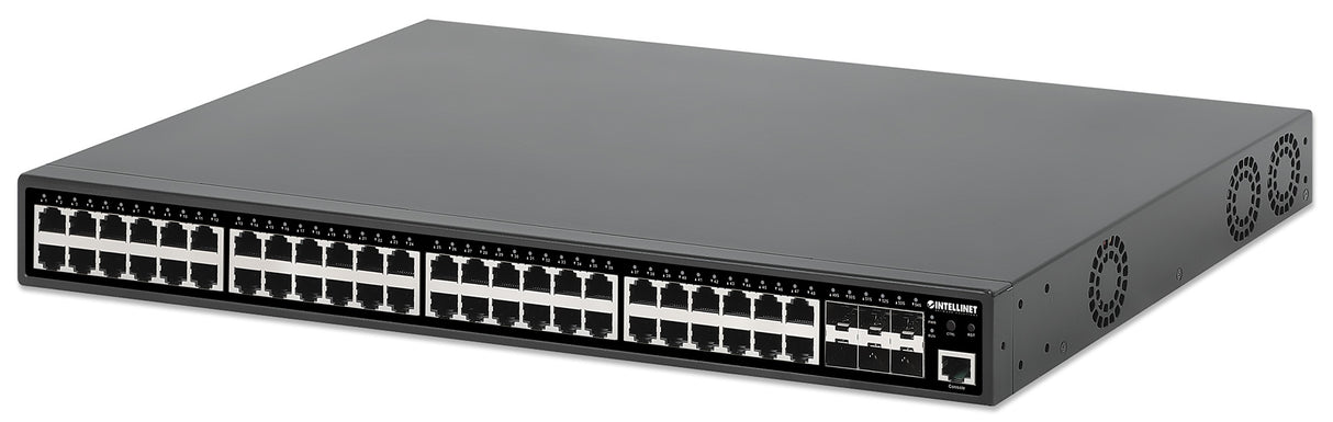 Intellinet 48-Port Gigabit Ethernet PoE+ Layer 2+ Managed Switch with Six 10G SFP+ Uplinks IEEE 802.3at/af (PoE+/PoE) Compliant, 450 W PoE Power Budget, Layer 2+/Layer 3 Lite, 6 x 10G SFP+ Open