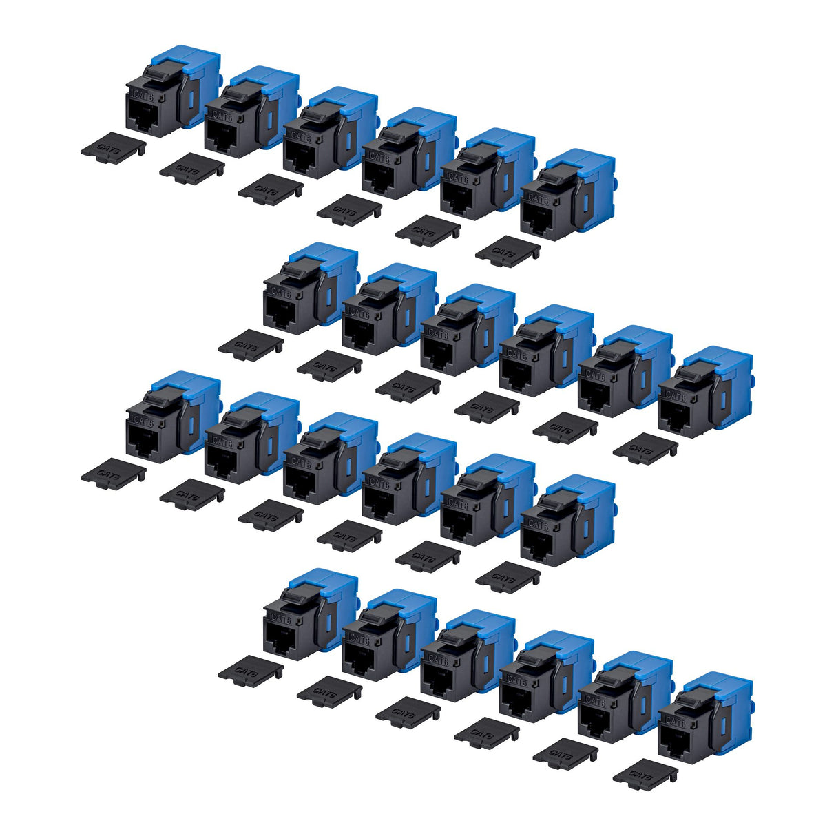StarTech.com Cat6 Keystone Jack, 24-Pack RJ45 Ethernet Keystone Jacks, UTP Cat6 Wall Jack, 180-Degree Toolless, Black