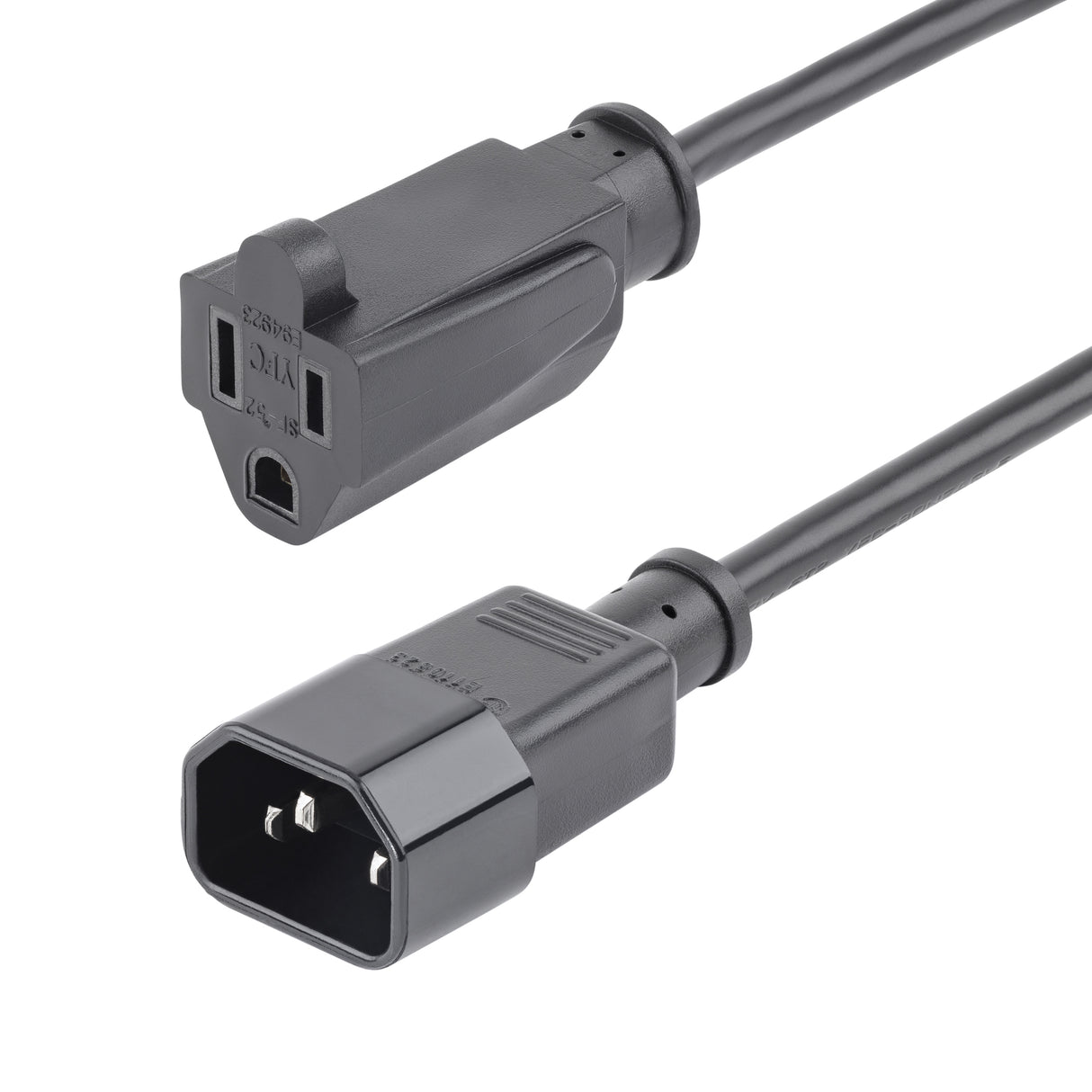 StarTech.com 1ft (30cm) Power Extension Cord, IEC 60320 C14 to NEMA 5-15R, 10A 125V, 18AWG, 10 Pack, Black Computer Power Extension Cord, AC Outlet Extension Cable for Power Supplies/ PDUs / Network Equipment, UL Listed